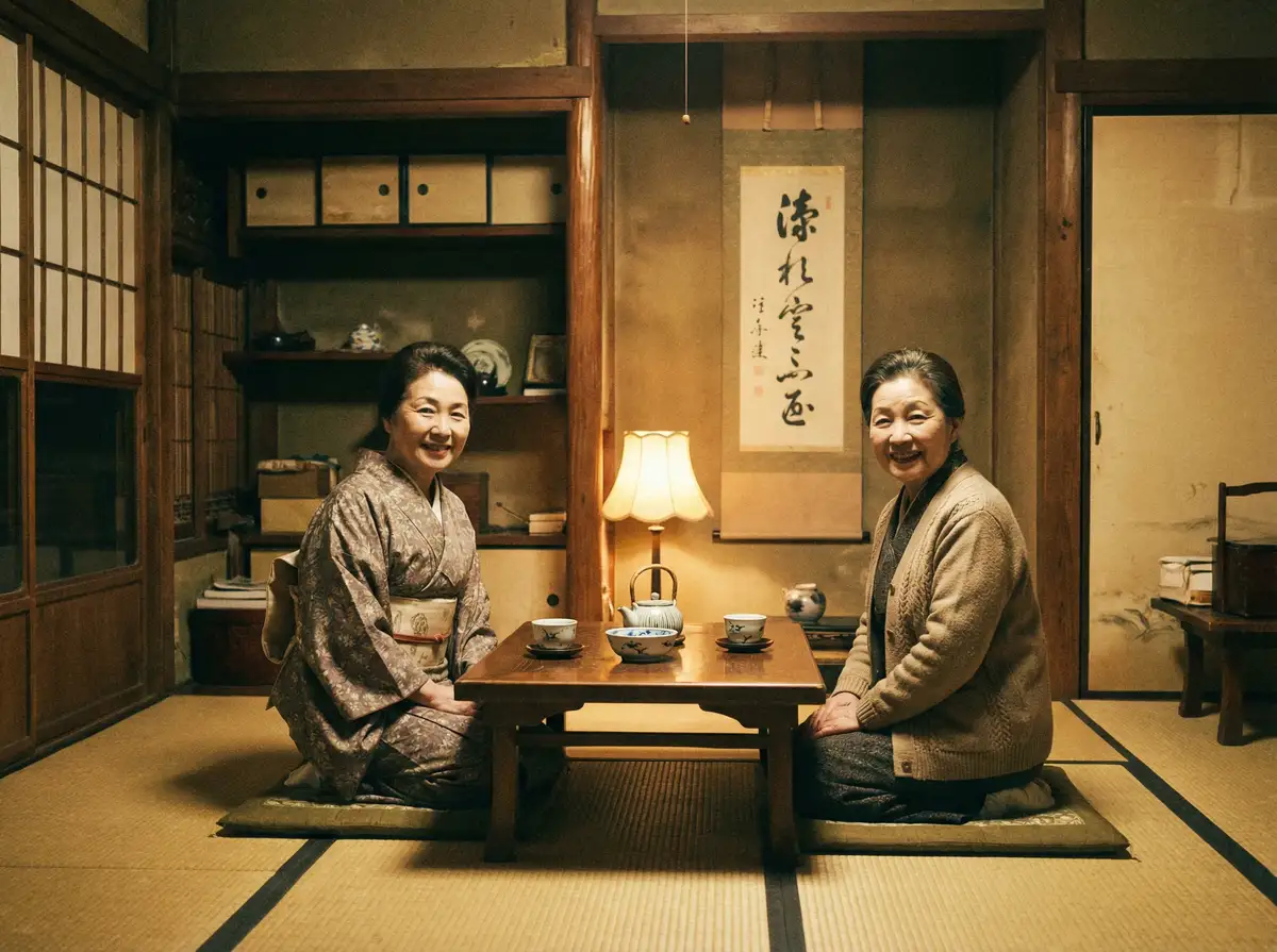 两位优雅的 BETWAY体育 在日式茶室中品茶交谈